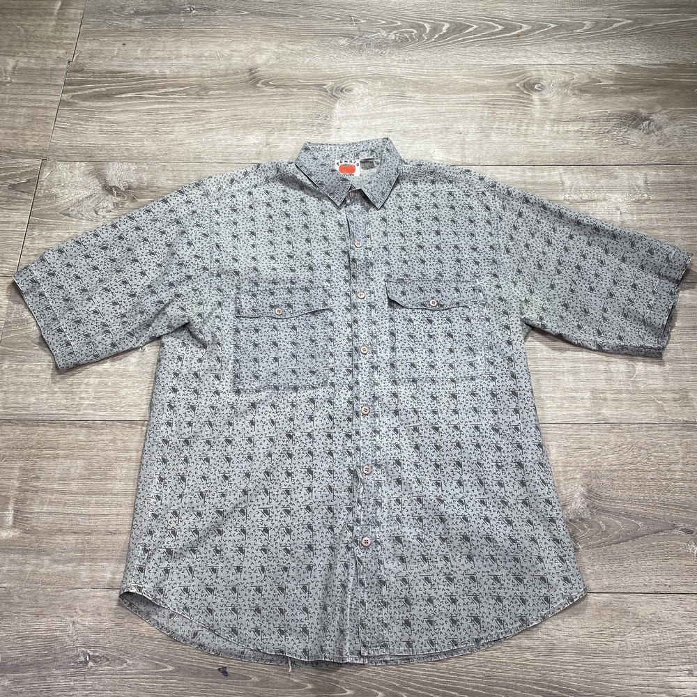 Vintage Tomato Shirt Mens Medium‎ Gray Abstract Print Button Up Short Sleeve 90s